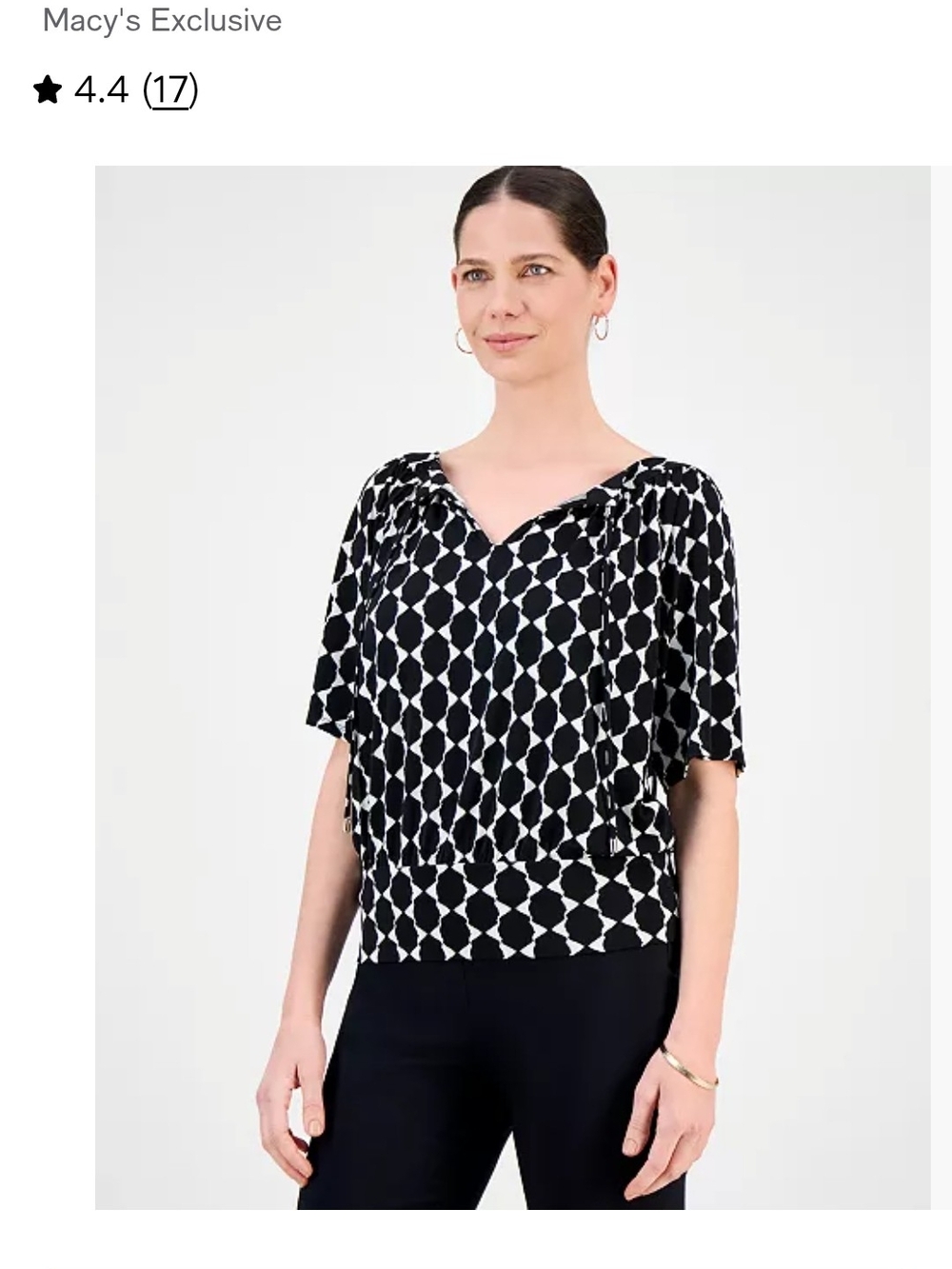 JM Collection Black and White Geometric V-Neck Blouse
